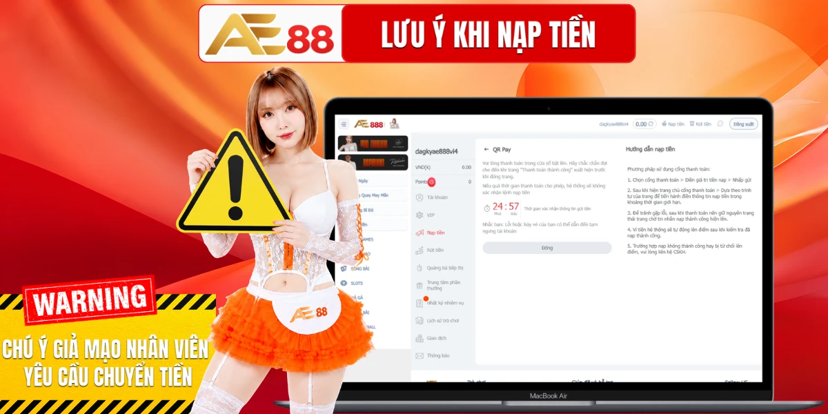 Lưu ý quan trọng khi nạp tiền tại AE88